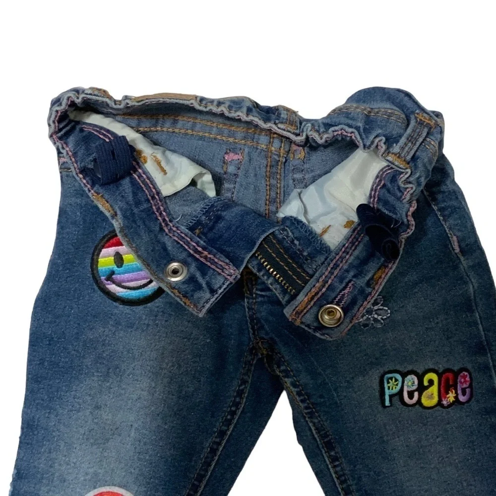 Jordache Jean Retro Hippie 60’s Distressed Dark Wash Embroidered Patches Girl 2T